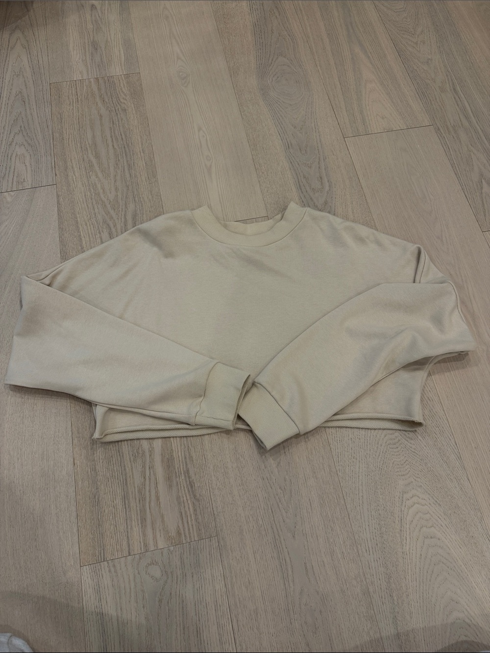 Neutral Crop Sweatshirt - Cream Long Sleeve Top